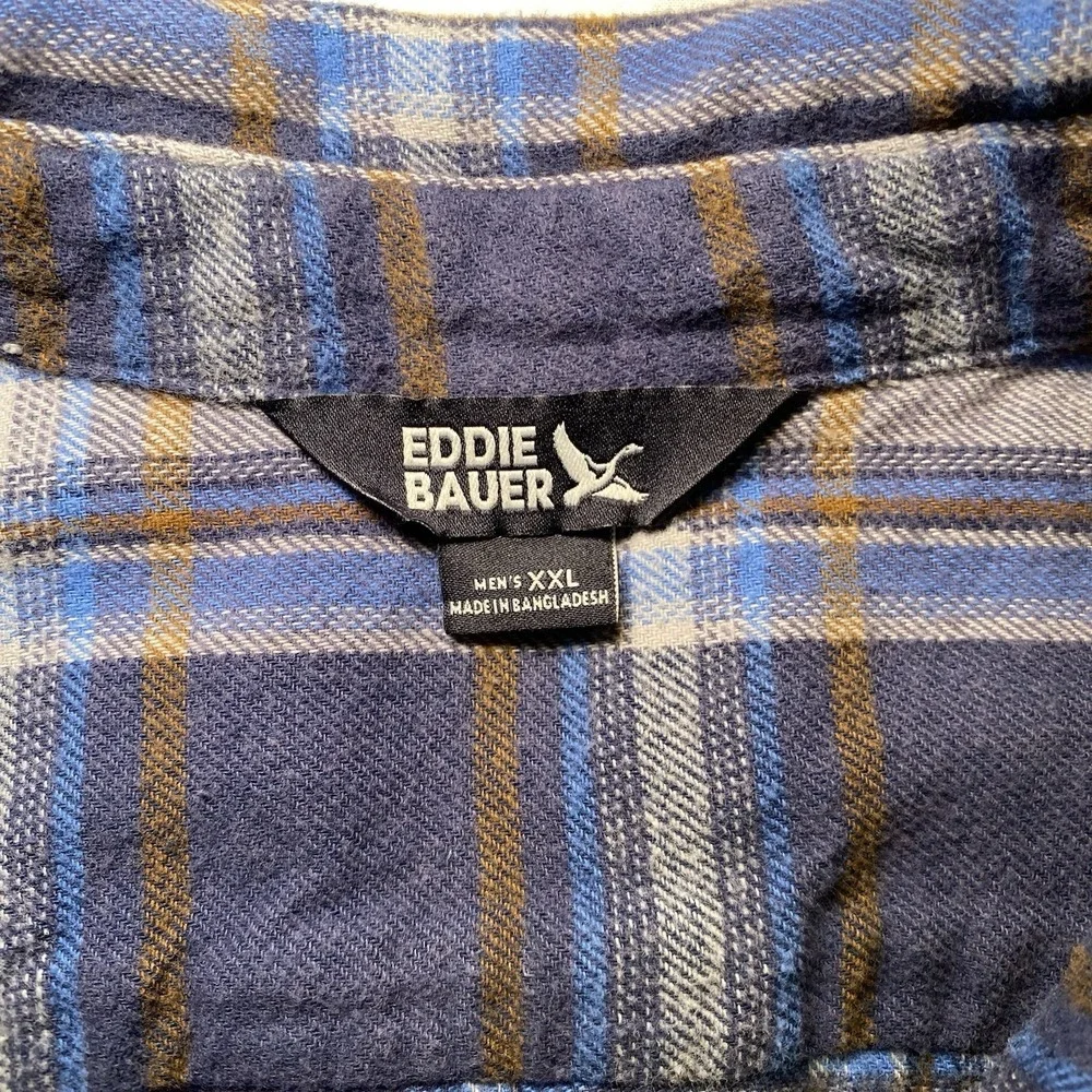 Eddie Bauer Flannel Shirt Mens XXL Blue Orange Plaid Button Up Lot 2